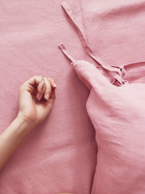 Однотонний комплект із рожевого льону