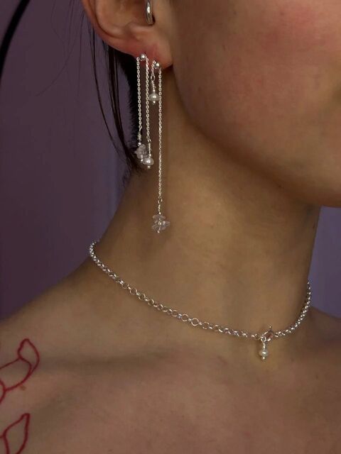 Пусети на регуляторі з перлиною Крапля та кришталем