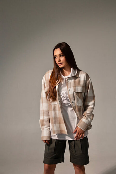 Flannel shirt in beige plaid