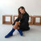 Hand-knitted socks made of natural wool electric blue