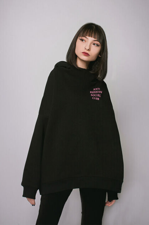 Чорне оверсайз худі ARSC з рожевим лого на спині