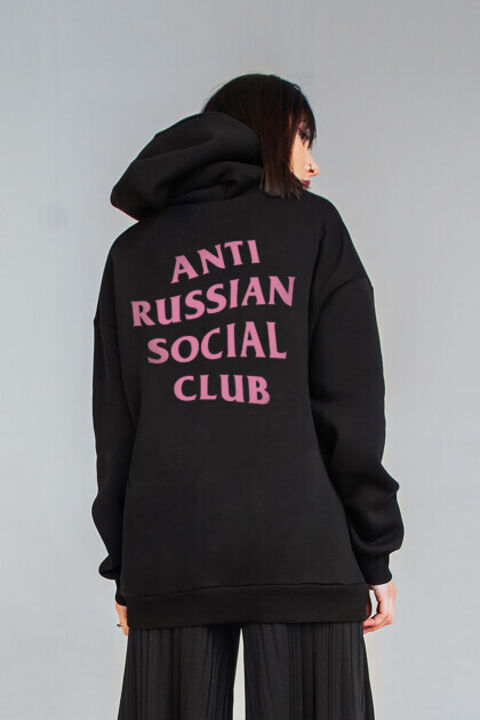 Чорне оверсайз худі ARSC з рожевим лого на спині