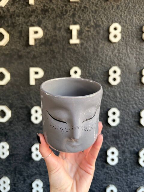 Dark grey bowl with silver painting