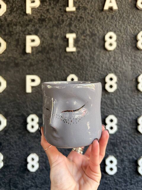 Dark grey bowl with silver painting