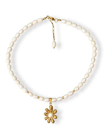 Natural pearl necklace "Golden Flower"