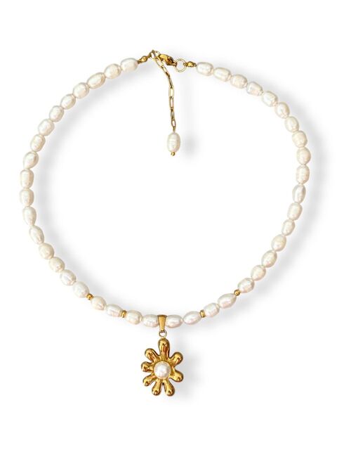 Natural pearl necklace "Golden Flower"