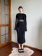 Long black dress with sheer inserts