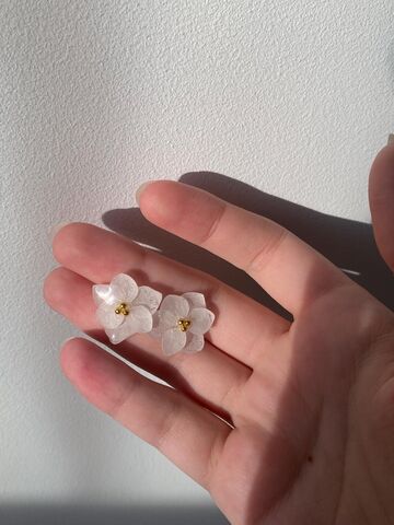 Earrings Hydrangea real flower in epoxy resin
