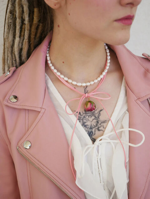Pink choker Pendant Necklace Rose