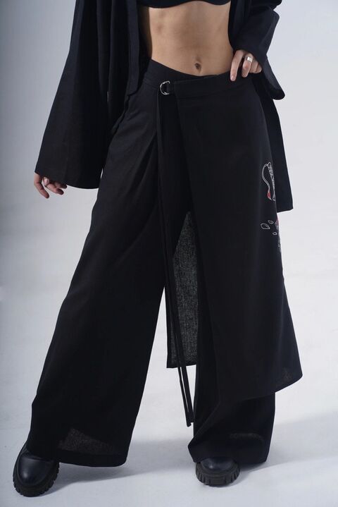 Широкі брюки з льону та вишивкою "Кадзукі"