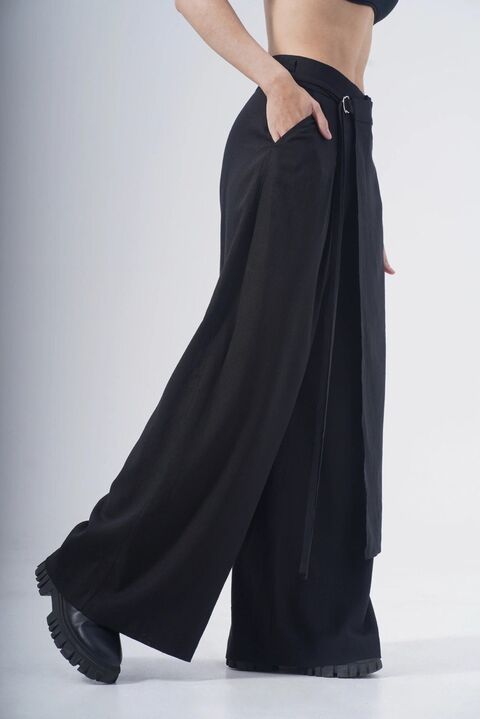 Широкі брюки з льону та вишивкою "Кадзукі"