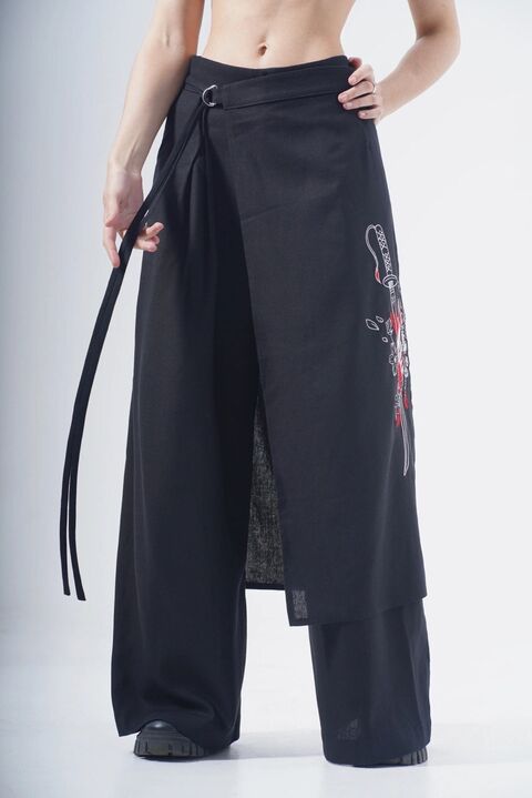 Широкі брюки з льону та вишивкою "Кадзукі"