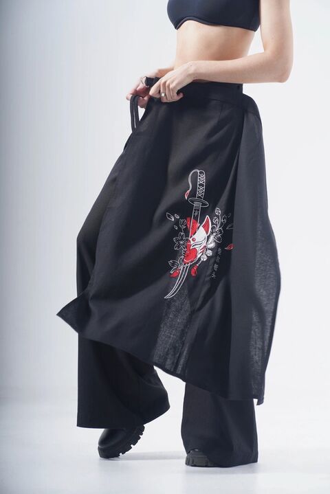 Широкі брюки з льону та вишивкою "Кадзукі"