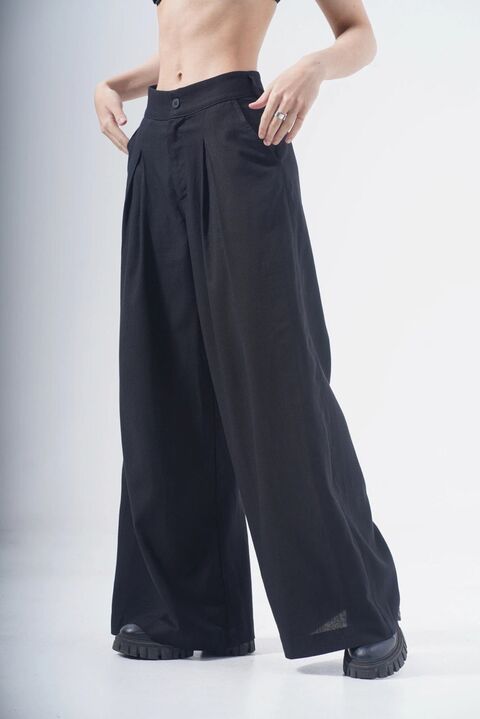 Широкі брюки з льону та вишивкою "Кадзукі"