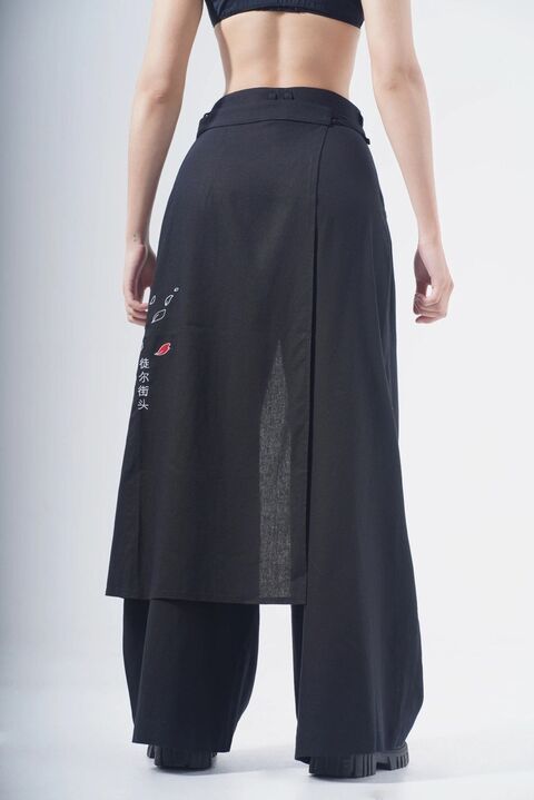 Широкі брюки з льону та вишивкою "Кадзукі"