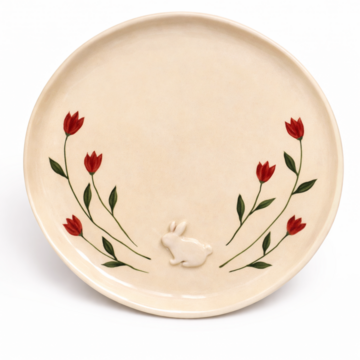 Тарілка Кролики в рожевих тюльпанах