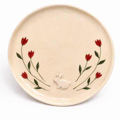 Plate Rabbits in Pink Tulips