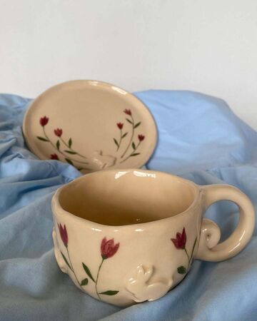 Cup Rabbits in Pink Tulips