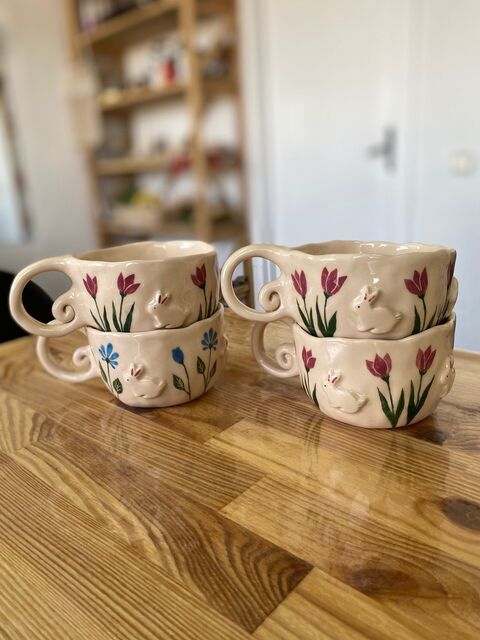 Cup Rabbits in Pink Tulips