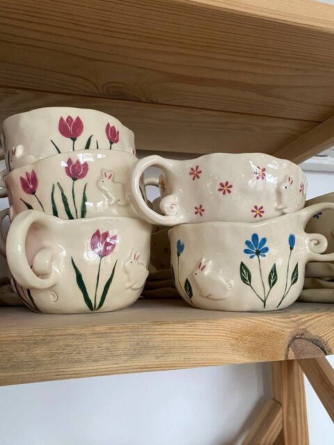 Cup Rabbits in Pink Tulips