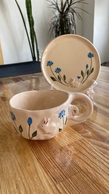 Cup Rabbits in Blue Cornflowers