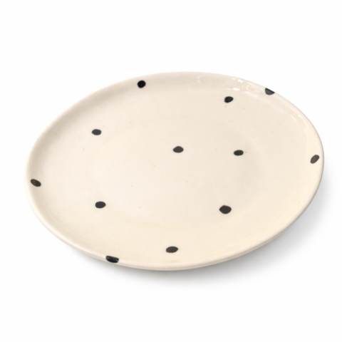 White polka dot plate