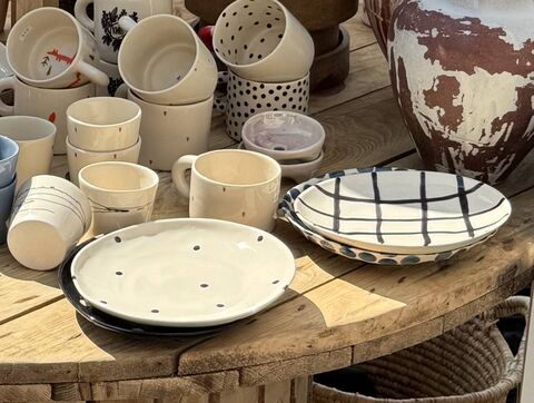 White polka dot plate