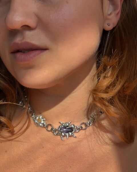 Кольє з перламутром і аметистами