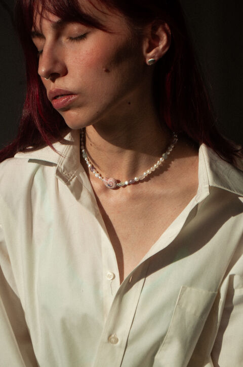 Pink necklace with ceramic bead