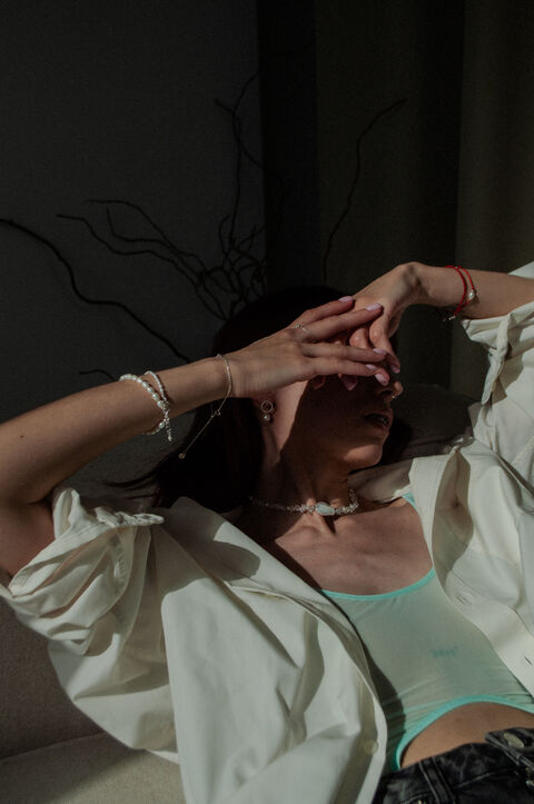 Pink necklace with ceramic bead