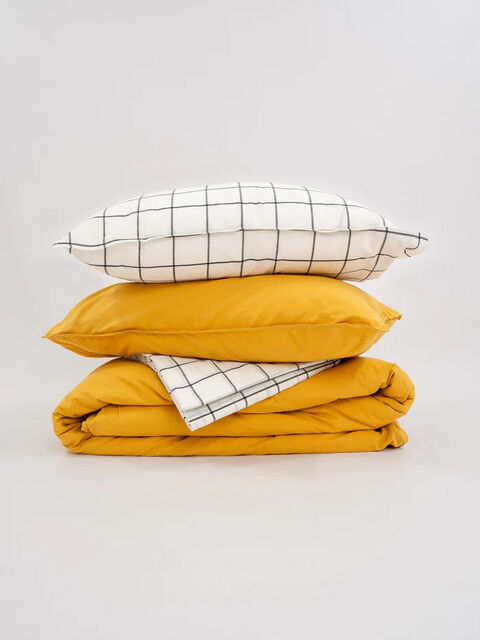 Set of boiled cotton linen Mix Curry-Grid