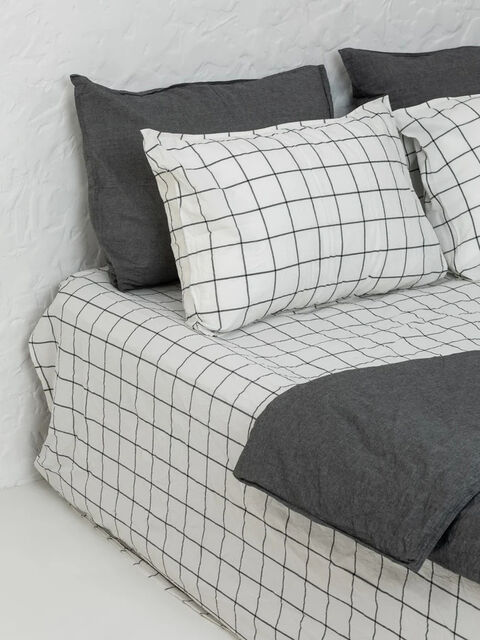 Set of boiled cotton linen Mix Silver-Grid