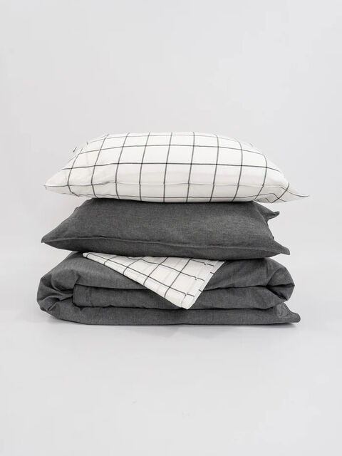 Set of boiled cotton linen Mix Silver-Grid