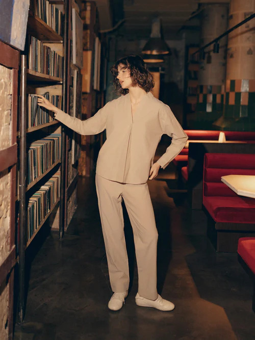 Women's pajamas made of boiled cotton  Almond