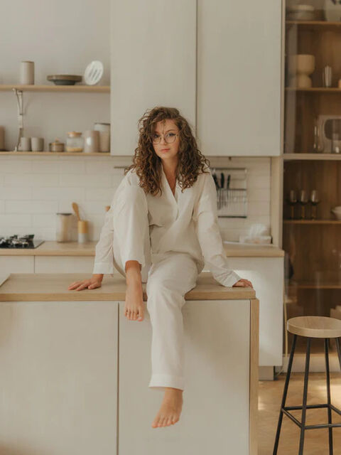 Women's boiled cotton pajamas Creme