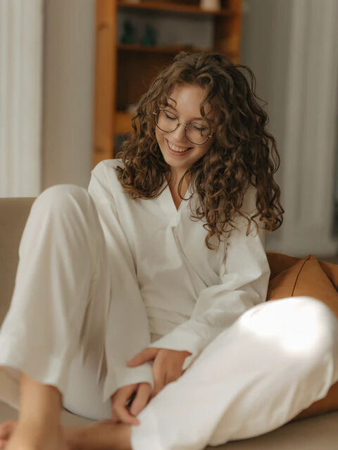 Women's boiled cotton pajamas Creme