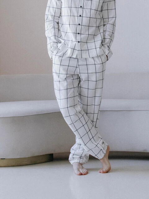 Men's boiled cotton pants Grid