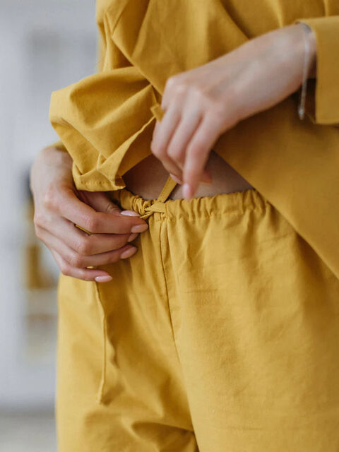 Women's boiled cotton pants Curry