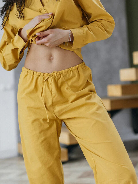 Women's boiled cotton pants Curry