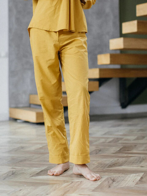 Women's boiled cotton pants Curry