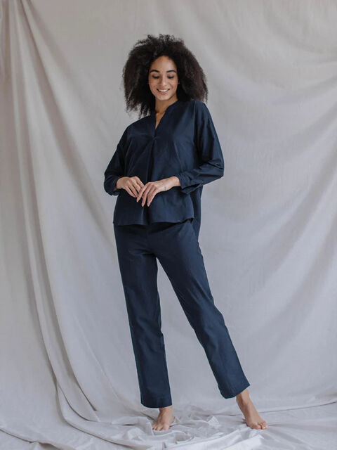 Women's boiled cotton pants Navy