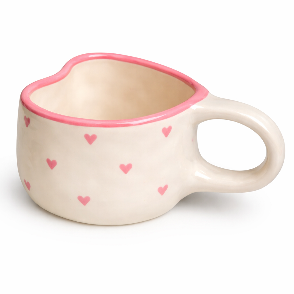 Pink heart-shaped mug
