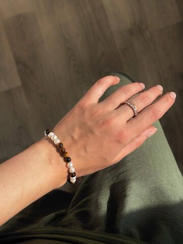 Браслет Амазонка з перлин та тигрового ока