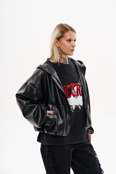 Бомбер NCTRNL оверсайз зі шкірзаму Боул