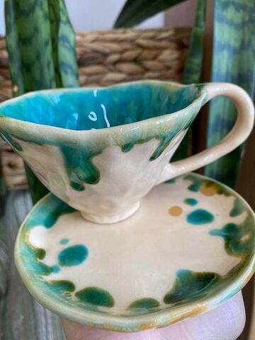 Горнятко конус бірюза з блюдцем