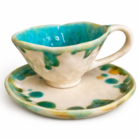 Горнятко конус бірюза з блюдцем