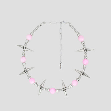 Choker Pink Bead Steel Spikes