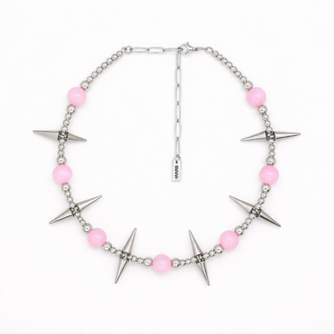 Choker Pink Bead Steel Spikes