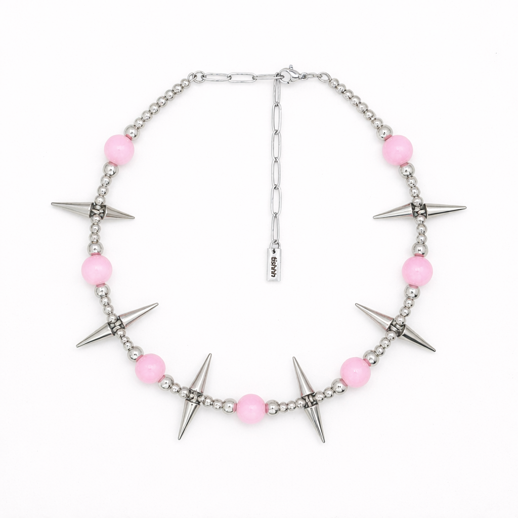 Choker Pink Bead Steel Spikes