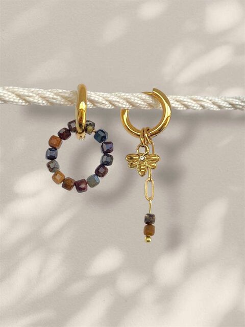 Cережки "Натуральне каміння з позолоченою бджілкою"